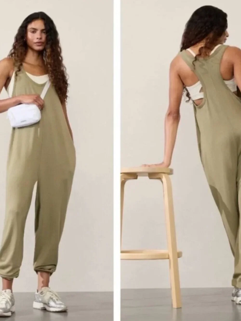 Athleta Hit Pause Relaxed Jumpsuit Olive Branch Size Medium